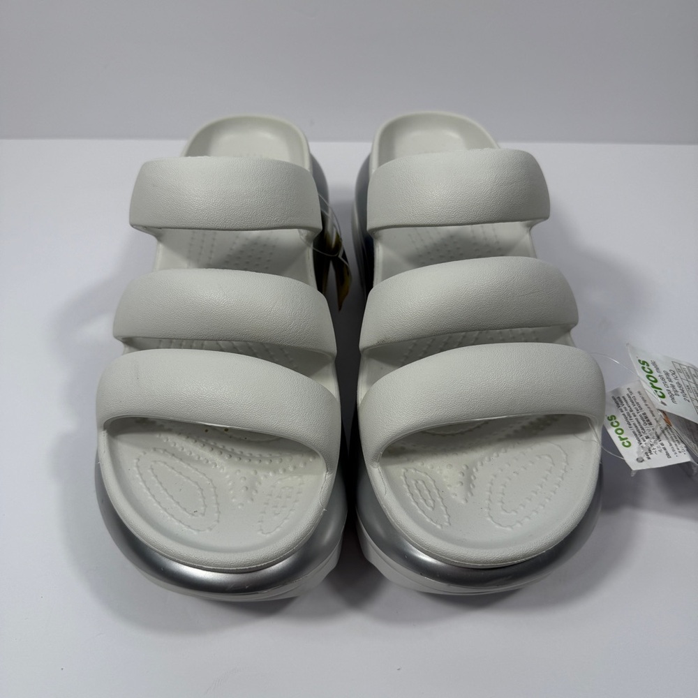 New CROCS Mega Crush Triple Strap Metallic White Women's 11 Sandals Platform - Picture 2 of 6